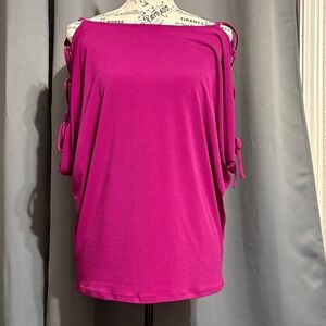 Women's Off-Shoulder Tie-Sleeve Top - Magenta medium